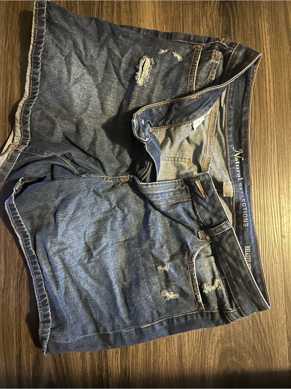 Natural Reflections Distressed Denim Shorts - Dark Blue